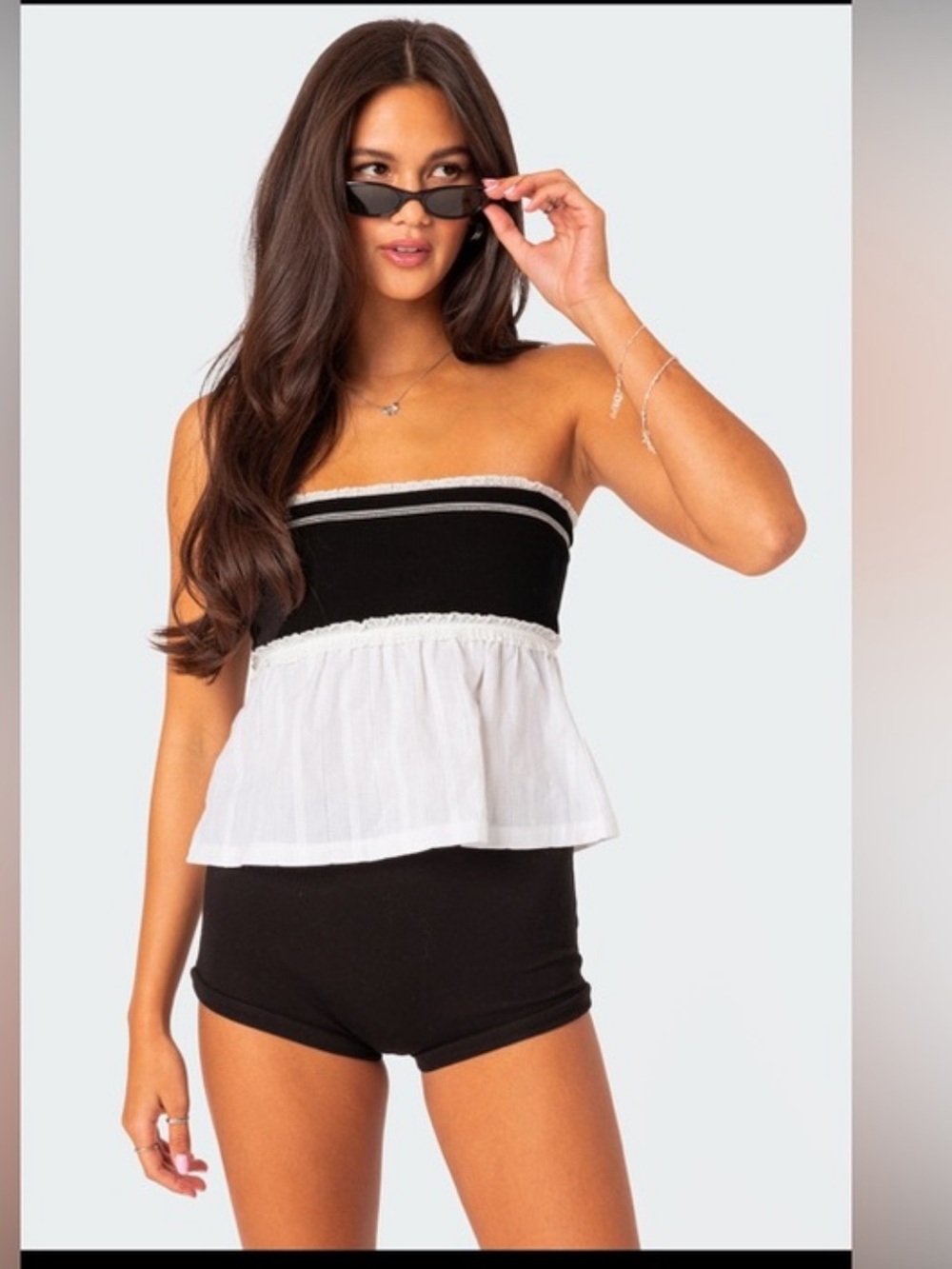 Edikted Rena Peplum Tube Top black and white small